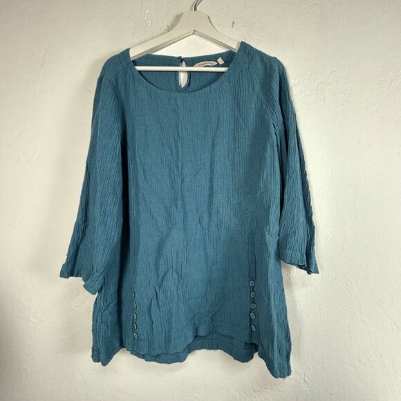 Soft Surroundings Womens Oceo Gauze Textured Blue 3/4 Sleeve Tunic Top XL Casual - Picture 1 of 7